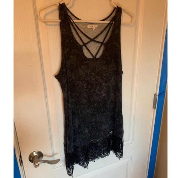 Maurices Tops - Maurices Paisley Criss Cross Neck Tank with Lace Bottom